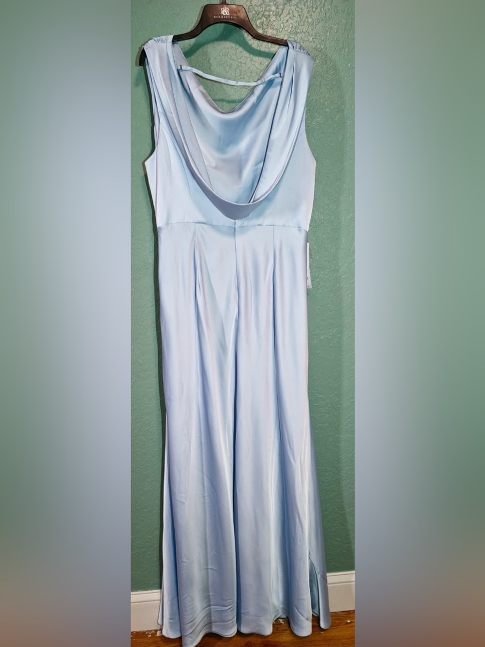 Azazie Kieryn Sky Blue Satin Bridesmaid Maxi Dress A22 NWT - Picture 5 of 14